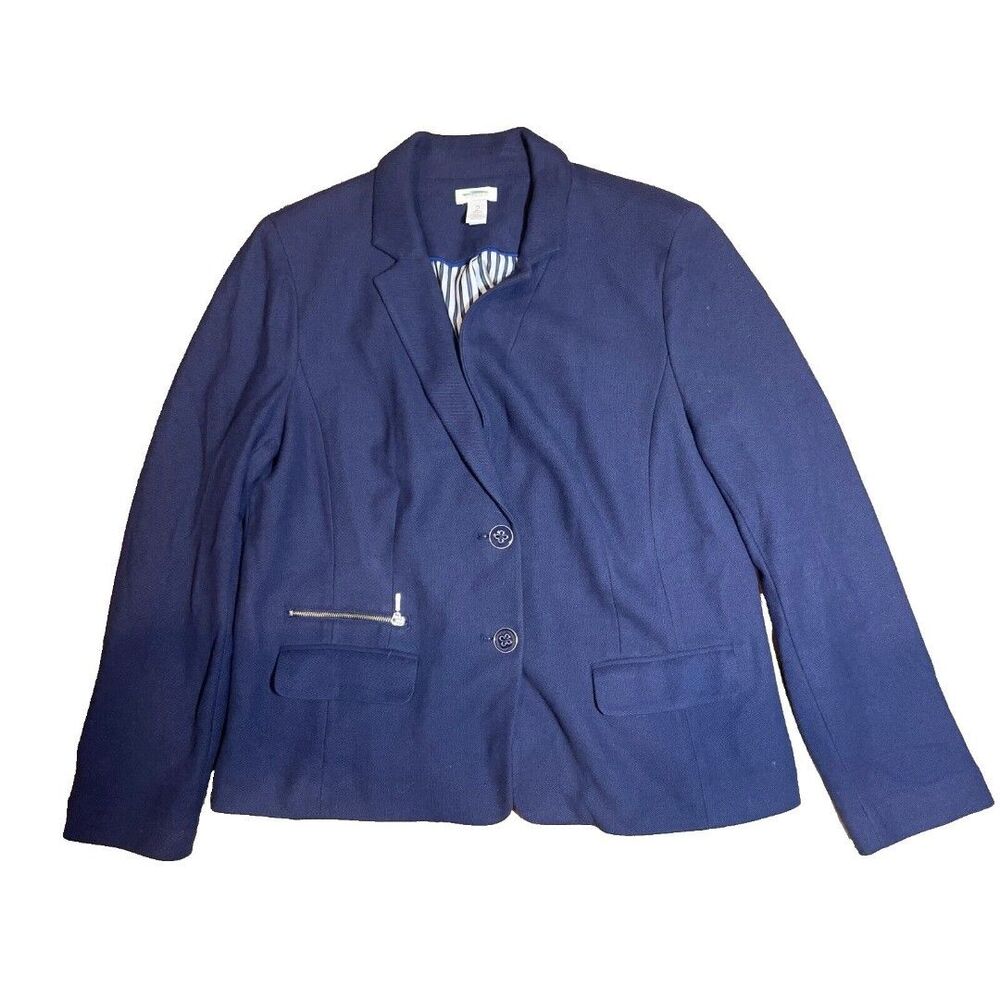 Chicos Jacket Womens Size 2 Blue 2 Button Up Collared Long Sleeve Pockets blazer
